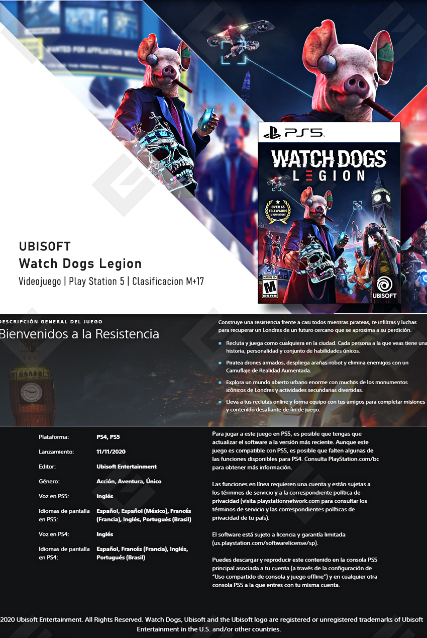 Videojuego Watch Dogs: Legion Standard Edition para PlayStation 5 - 887256110796