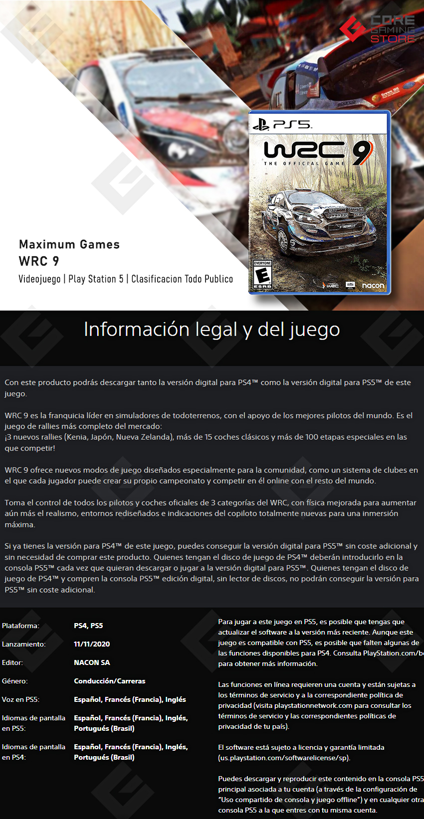 Videojuego WRC 9 - Standard Edition para PlayStation 5 - 3665962018363