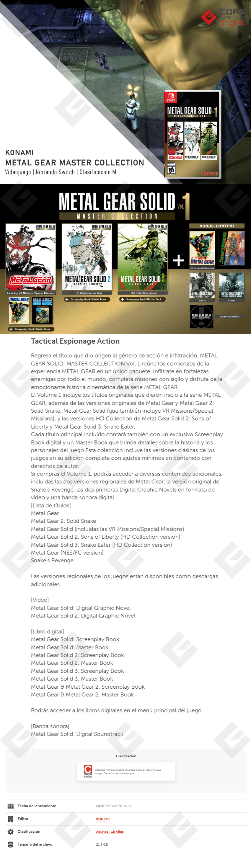 Videojuego Metal Gear Solid Master Collection Vol. I, Standard Edition, para Nintendo Switch