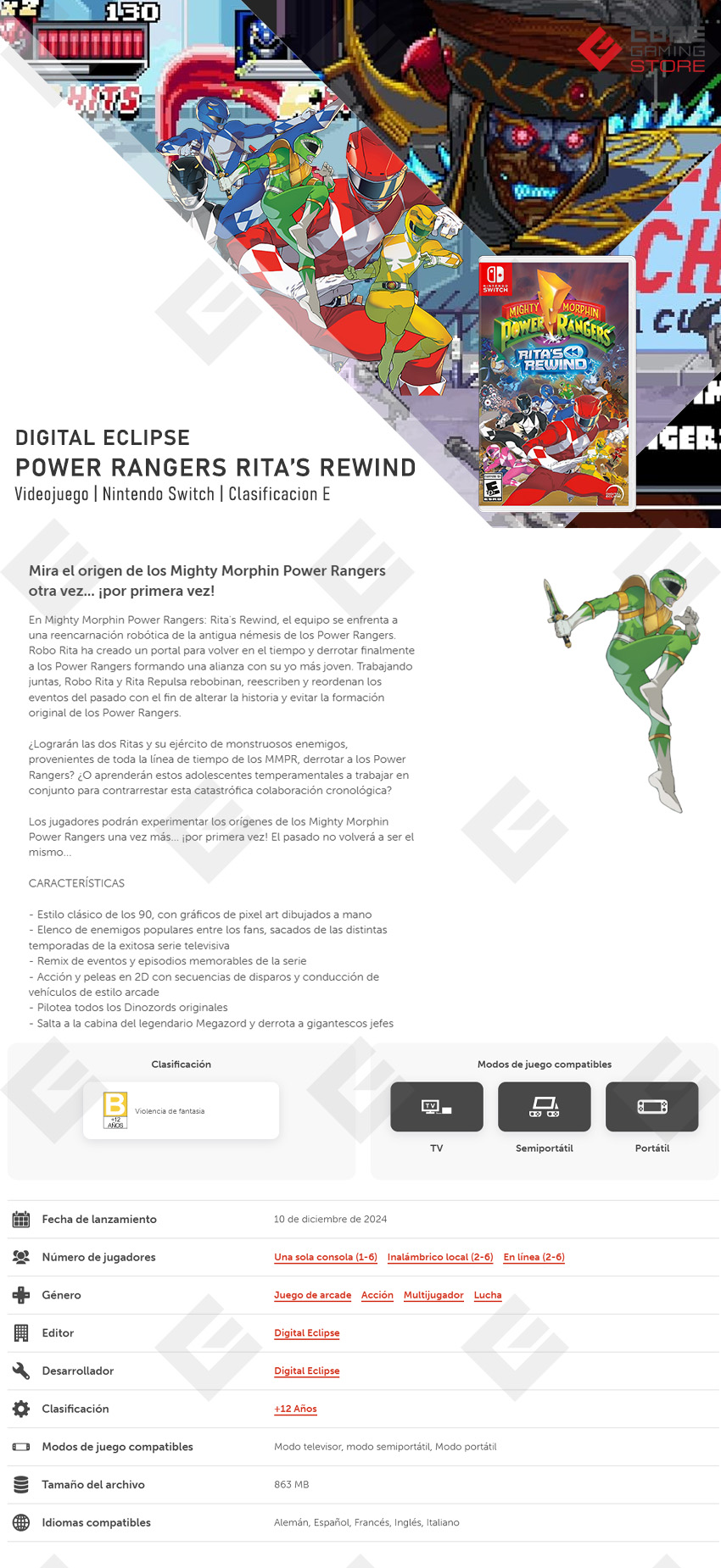 Videojuego Mighty Mophin Power Rangers Rita's Rewind, Standard Edition, para Nintendo Switch