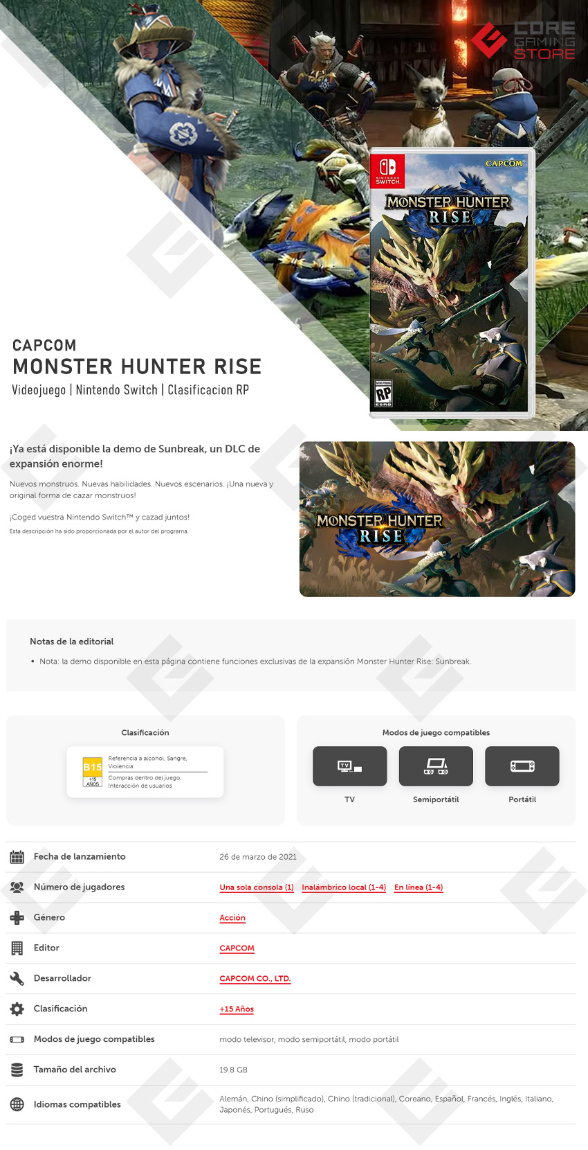 Videojuego Monster Hunter Rise, Standard Edition, para Nintendo Switch