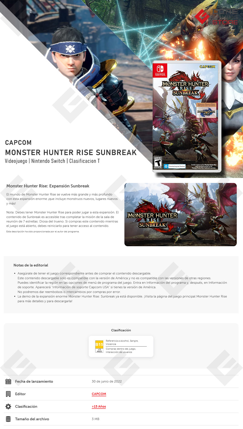 Videojuego Monster Hunter Rise Sunbreak, Standard Edition, para Nintendo Switch