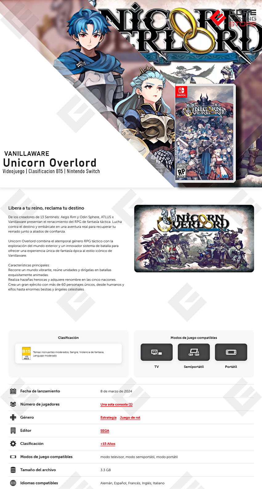 Videojuego Unicorn Overlord, Standard Edition, para Nintendo Switch