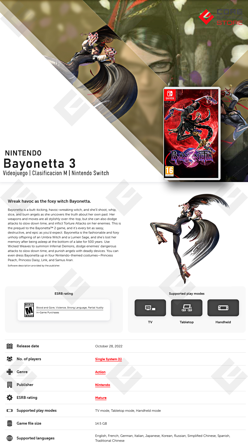 Videojuego Bayonetta 3, Standard Edition, para Nintendo Switch