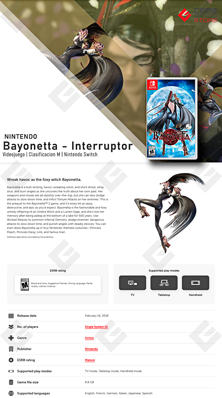 Videojuego Bayonetta: Interruptor, Standard Edition, para Nintendo Switch 