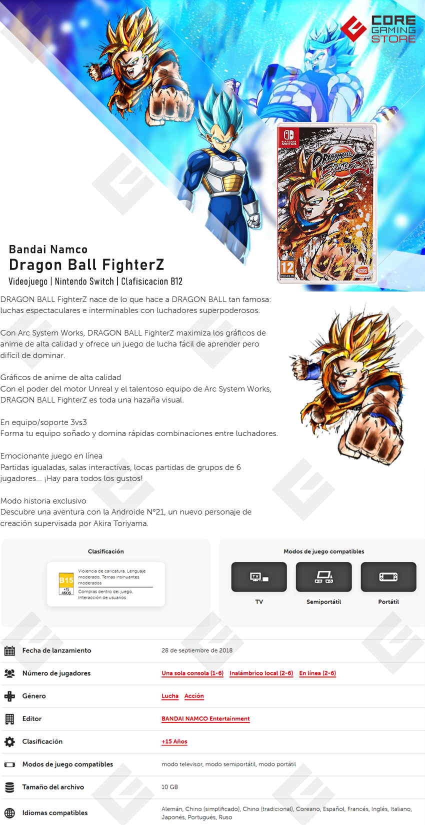 Videojuego Dragon Ball FighterZ para Nintendo Switch - HAC-PAM5WA
