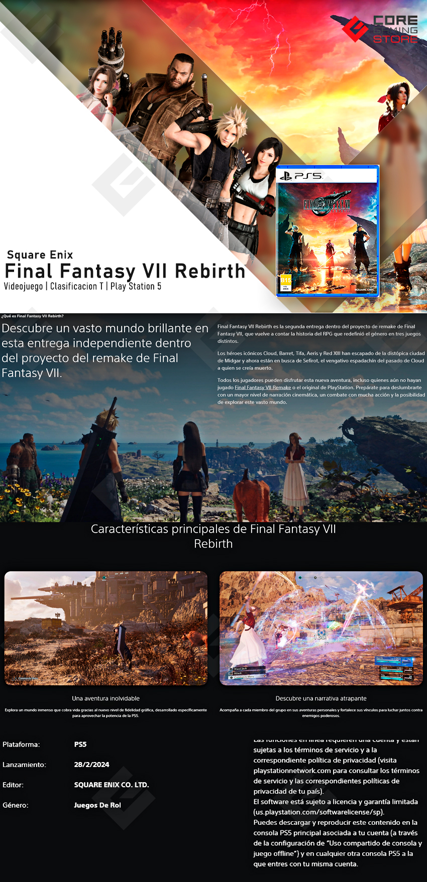 Videojuego Final Fantasy VII Rebirth, Standard Edition, para Play Station 5