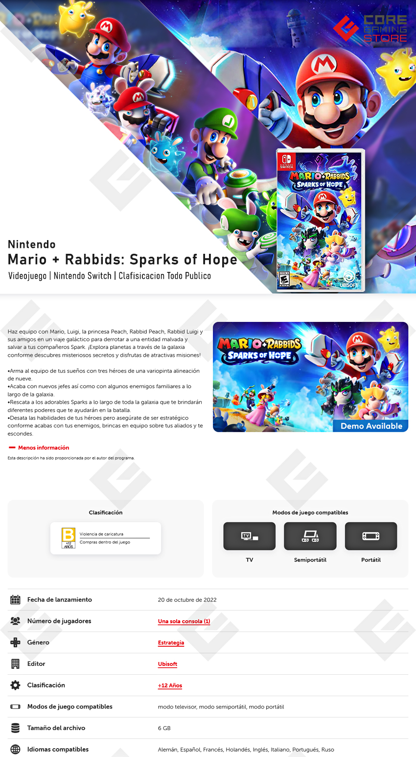Videojuego Mario + Rabbids: Sparks of Hope | Standard Edition | para Nintendo Switch