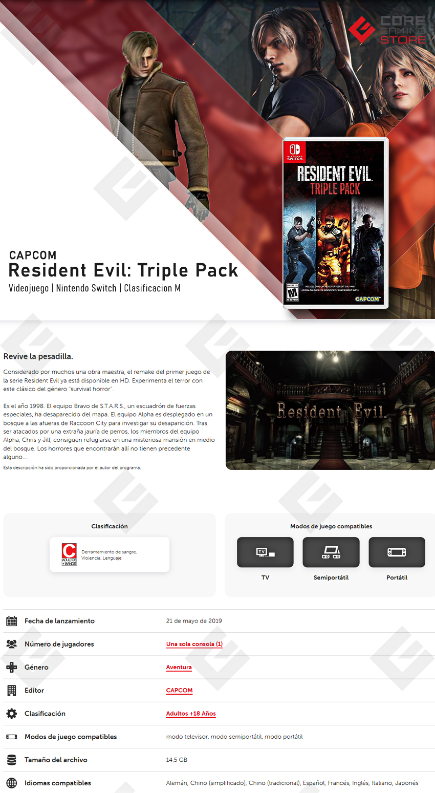 Videojuego Resident Evil Triple Pack Nintendo Switch - Standard Edition - Nintendo Switch - HAC-P-AQ78B