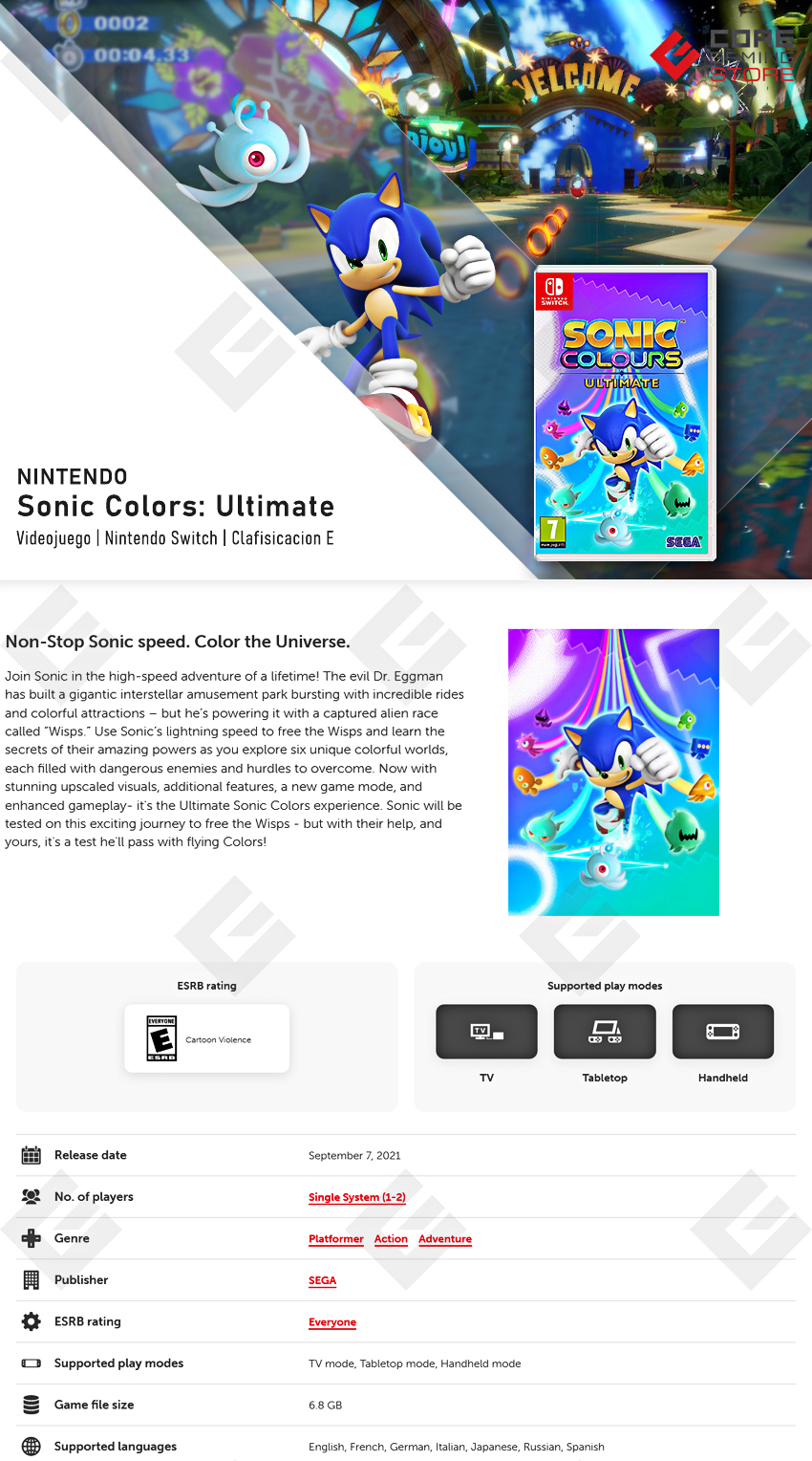 Videojuego Sonic Colors: Ultimate, para Nintendo Switch - X003ARE1WJ