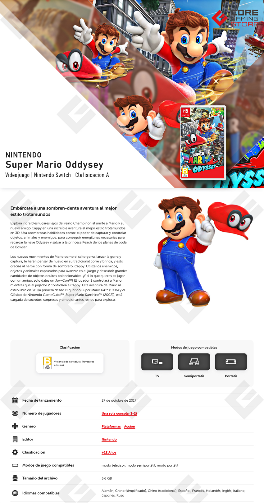Videojuego Super Mario Odyssey  | Standard Edition | para Nintendo Switch