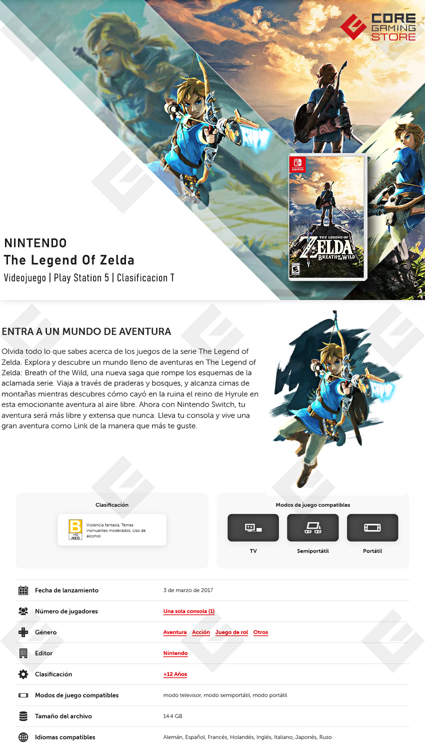 Videojuego The Legend Of Zelda: Breath Of The Wild, Standard Edition, para Nintendo Switch